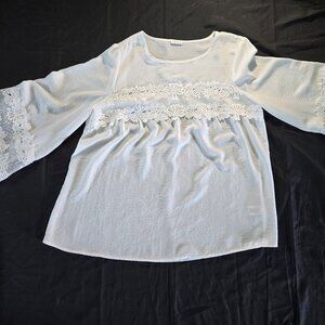 SPENSE 70's/Bohemian Style White Tunic Blouse w/ Crochet Detailing NWOT/SIZE L